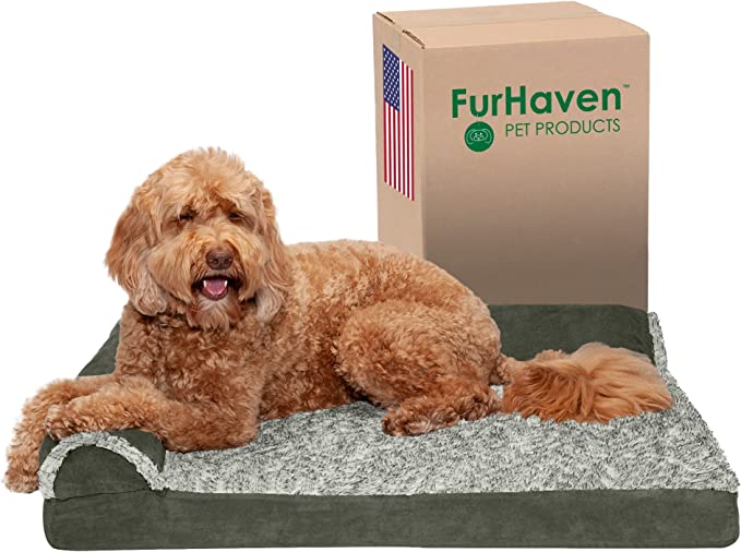 Furhaven Large Two-Tone Faux Fur & Suede Orthopedic Dog Bed